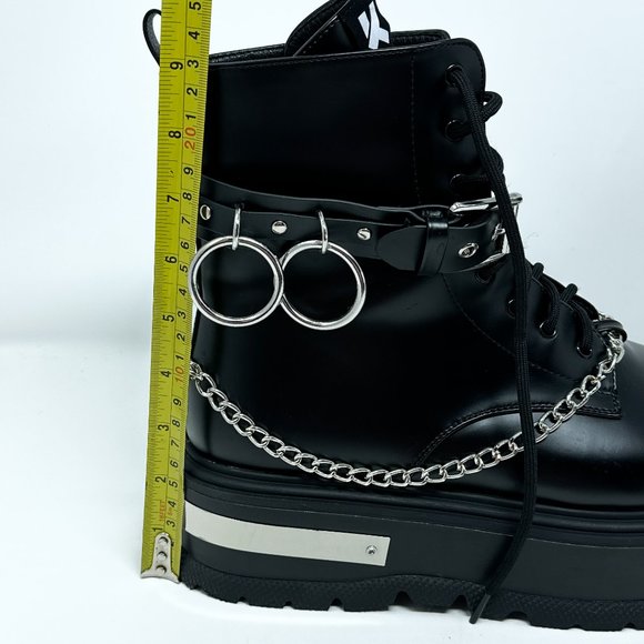 **SOLD**Koi Borin Metal Hardware Platform Combat Boots Black Mens 10 Chains - Picture 15 of 16